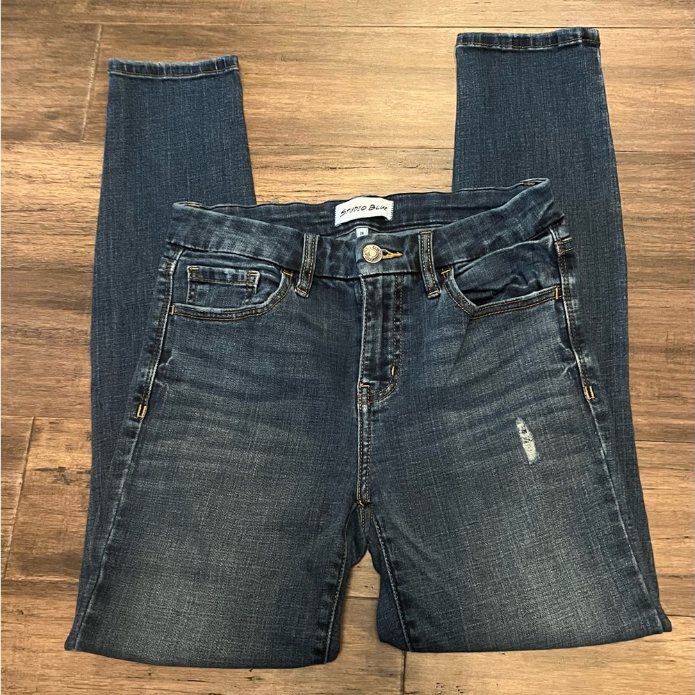Make Offer! Studio Blue Straight Jeans 26 Distressed Torn Dark Blue